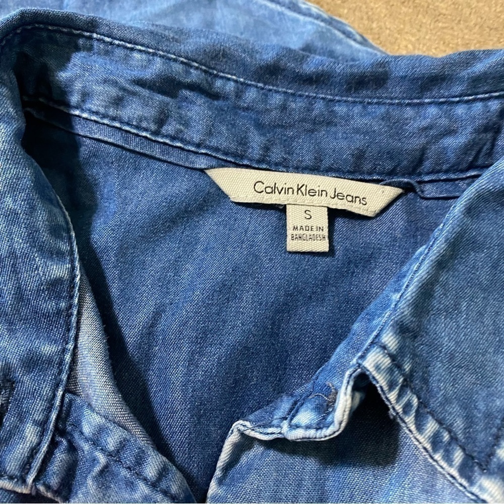 Calvin Klein denim sleeveless button down shirt dress distressed NWT small - Picture 8 of 9